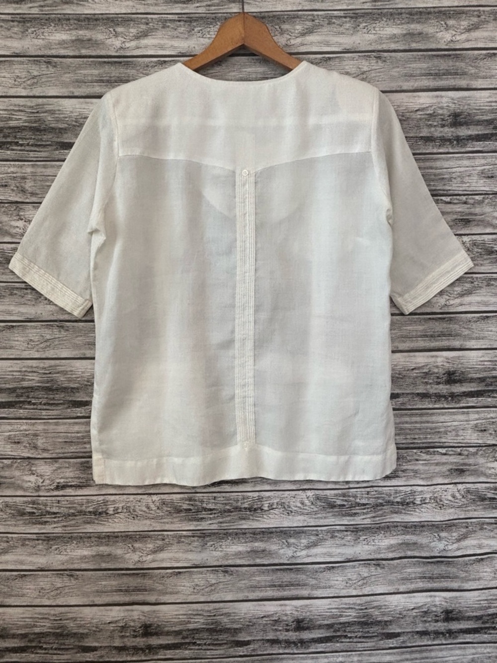 RENATO COLLEZIONE White Linen Guayabera Blouse Size Small - Picture 2 of 6